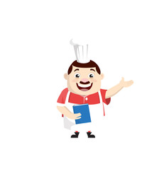 Cartoon Fat Funny Cook - Holding a Book and Presenting