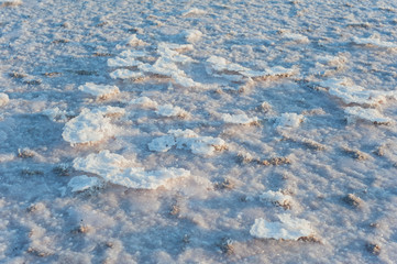 Salt lake Crimea autumn. autumn in the Crimea. Salt and texture. Salt crystal.