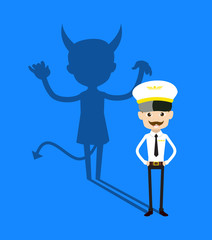 Cartoon Pilot Flight Attendant - Devil person Standing with Fake Smile