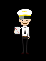 Cartoon Pilot Flight Attendant - Presenting Loss Graph on Tablet