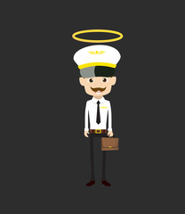 Cartoon Pilot Flight Attendant - Standing and Smiling