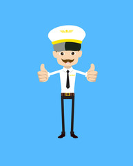 Cartoon Pilot Flight Attendant - Double Thumbs Up