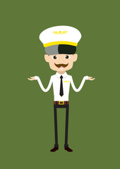 Cartoon Pilot Flight Attendant - Standing in Presenting Pose
