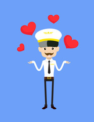 Cartoon Pilot Flight Attendant - Presenting Hearts