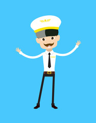 Cartoon Pilot Flight Attendant - In Cheerful Pose