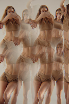 Woman in recursion dancing in studio