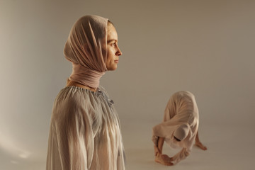Pensive woman in national costume