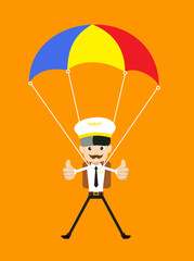 Cartoon Pilot Flight Attendant - Successful Landing with Parachute