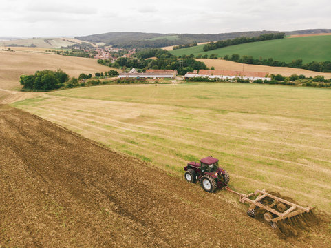 Tractor on the field from high above