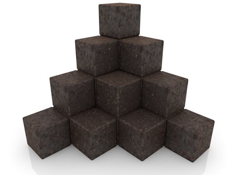Abstract construction in old rusty metal toy cubes