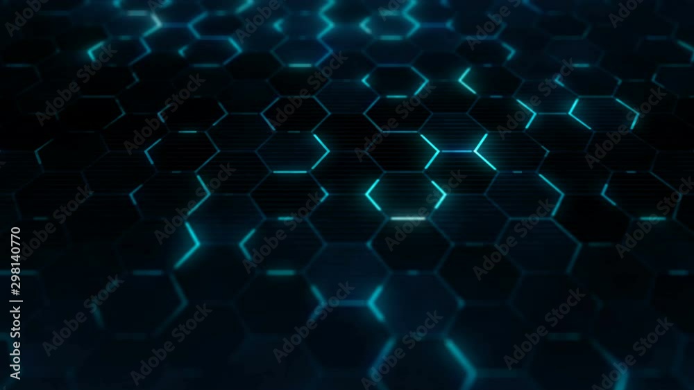Poster blue technology background with hexagons structure. futuristic surface concept with hexagonal grid. 