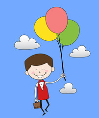 Cartoon Waiter Caterer - Flying with Balloons