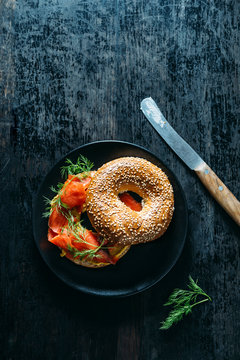 Food: Bagel with lox and dill