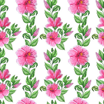 Hand painted watercolor tropical flowers seamless pattern on white background. Ilustration for wedding invitations, greeting cards, postcards, children's books, textile, wallpapers. © Tasha_zen
