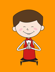 Cartoon Waiter Caterer - Sitting and Praying