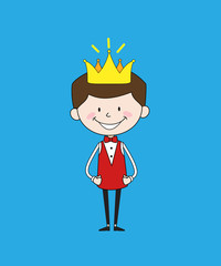 Cartoon Waiter Caterer - Wearing a Crown
