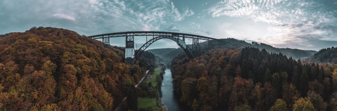 Müngsten Bridge  the highest railway bridge in Germany.Drone photography.