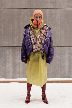 Underground Fashion Model against Concrete Wall