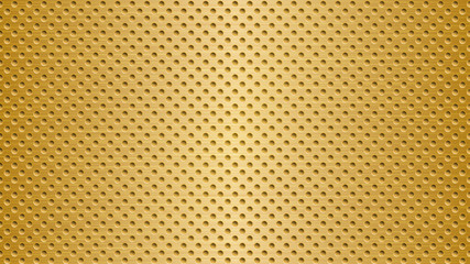 Abstract metal background with holes in bright golden colors
