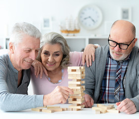 Senior people sitting at table and playing