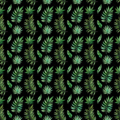 Hand painted watercolor tropical leaves seamless pattern