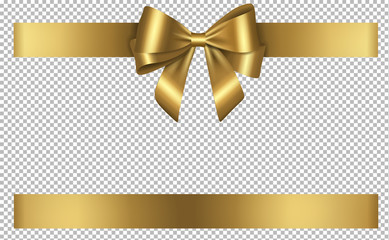 golden bow and ribbon for birthday and christmas decorations - obrazy, fototapety, plakaty