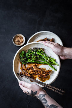 Braised bimi and tempe
