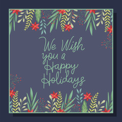 Obraz premium happy merry christmas card with floral decoration and calligraphy
