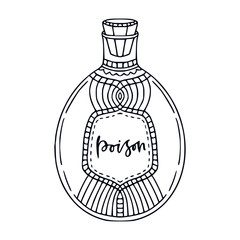 Glass bottle icon. Magical alchemy element. Bottle with poison potion.