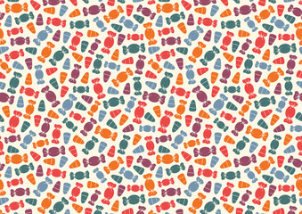 Pattern with sweets. Halloween holiday background. Trick or treat wallpaper. Repeated candy silhouettes print