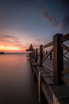 View of pier during sunset
