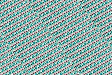 Blue and Pink Drinking Straw Pattern on Pastel Green
