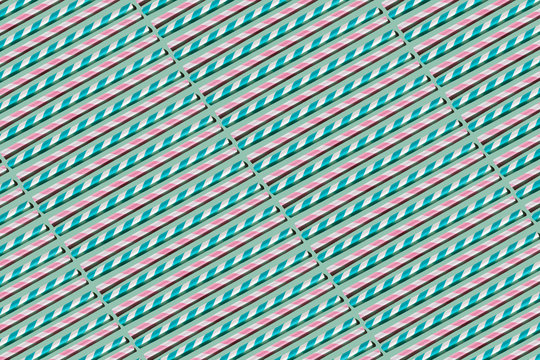 Blue and Pink Drinking Straw Pattern on Pastel Green