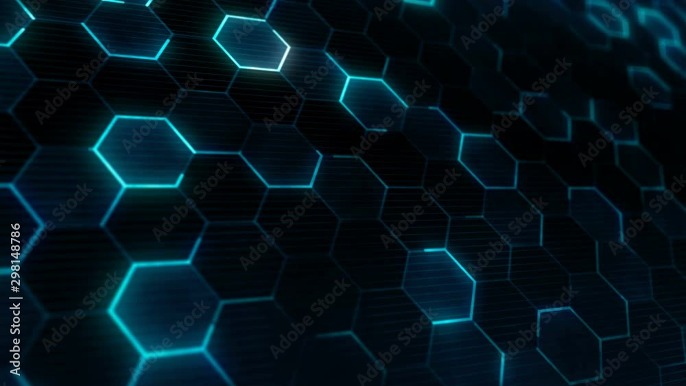 Poster futuristic grid with hexagonal texture. abstract technology background with hexagons pattern. closeu