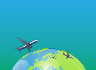 Naklejka premium Naturalistic view of an airplane flying in the sky above planet Earth. Vector Illustration.