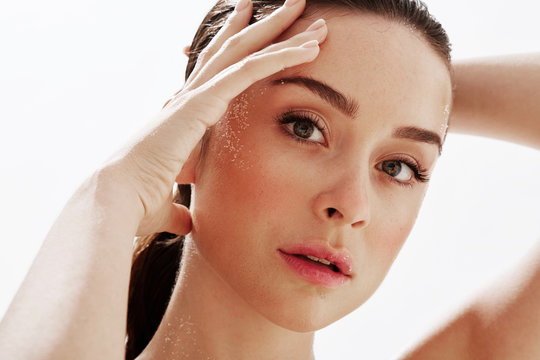 Woman beauty, wet hair and sun