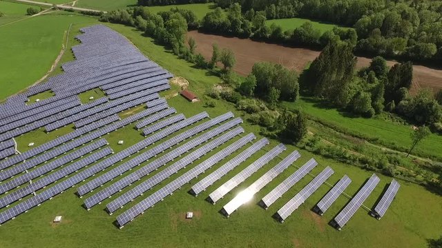 Aerial View to Photovoltaic system near Freilassing, Bavaria, Germany