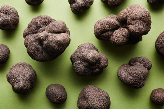Background with black truffles from above