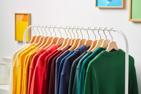 Collection of multicolored clothing on rack