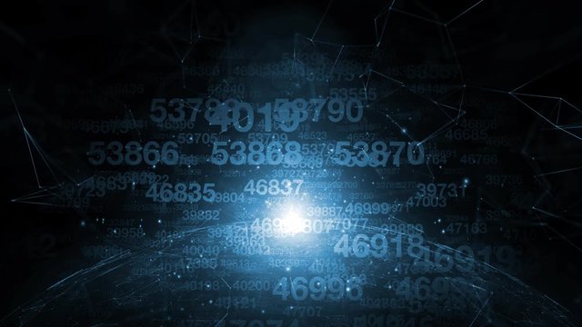 Artistic counting numbers in cyberspace network with shiny rotating globe animation.