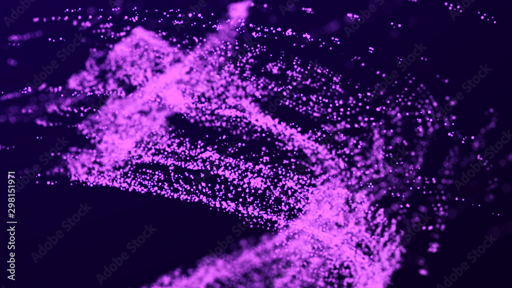 Aufkleber Big data concept visualization. Futuristic wave of glowing particles. Shine flares on dark background. Digital background. 3D rendering.