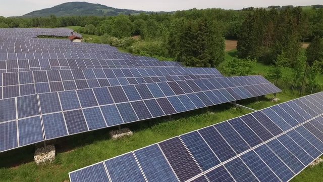 Aerial View to Photovoltaic system near Freilassing, Bavaria, Germany