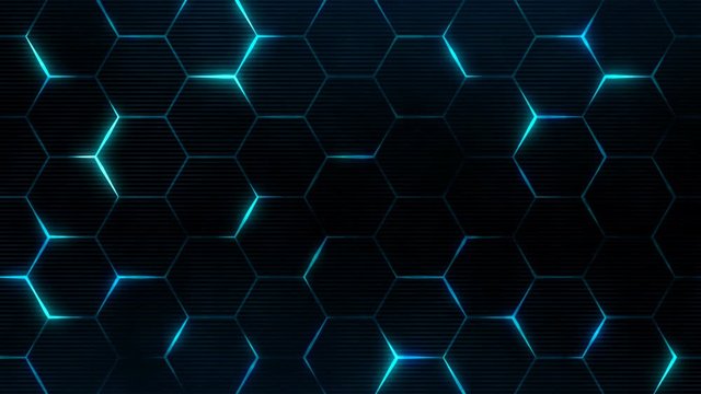 Blue hexagon pattern for futuristic grid concept. Abstract technology background for cyberspace surface. Seamless loop.