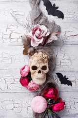 Halloween creative decor with skull