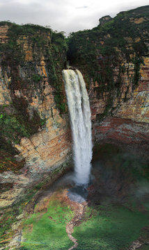 Aerial view of Churun-meru (Dragon) waterfall, Venezuela