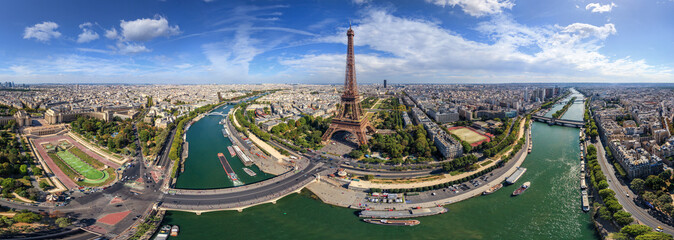 Panoramic aerial view of the Eiffel Tower, Paris, France