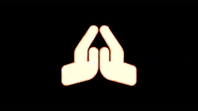 Symbol praying hands burns out of transparency, then burns again. Alpha channel Premultiplied - Matted with color black