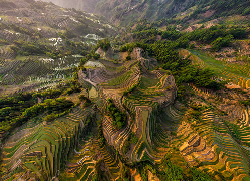 Aerial view of Yuanyang hani rice terraces