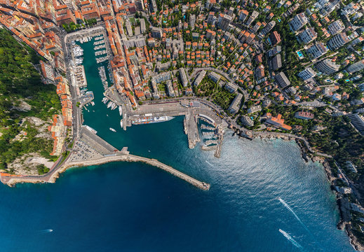Aerial view above of the port of Nice, France