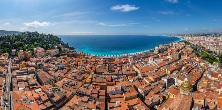 Panoramic aerial view of Nice city, France